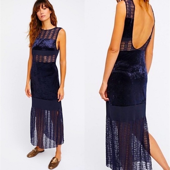 Free People keep in line velvet lace boho fairy romantic maxi dress - Picture 1 of 6